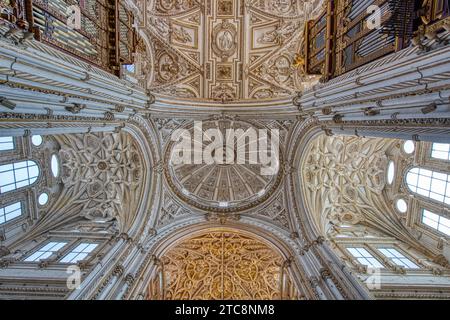 Gewölbte Innendecke der Kathedrale von Mezquita, ursprünglich Teil der Großen Moschee von Cordoba Stockfoto