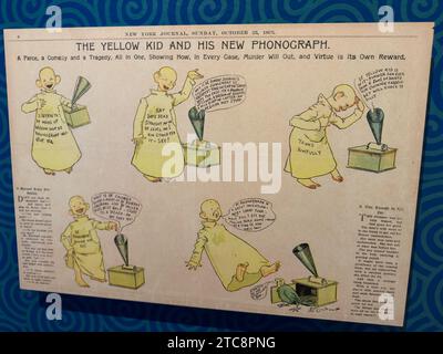 The Yellow Kind und sein neuer Phonograph von Richard Felton Outcault, veröffentlicht im New York Journal. Ausstellung „Comic, Dreams and History“ in Caix Stockfoto