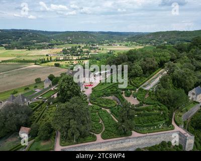 Les Jardins de Marqueyssac, ein atemberaubender Dordogne-Garten France Drone, aus der Luft Stockfoto