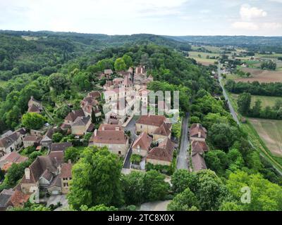 Limeuil Dorf Dordogne Frankreich Drohne, Luft Stockfoto