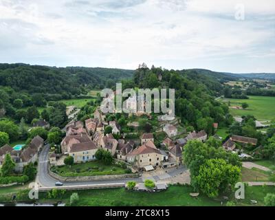 Limeuil Dorf Dordogne Frankreich Drohne, Luft Stockfoto