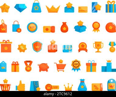 Exklusive Vorteile Symbole setzen Cartoon Vektor. Prämienbonus-Mitglied. Box Money Award Stock Vektor