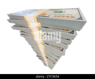 Großer Stack von einer Million Dollar in 100 Dollar Scheinen isoliert auf weißem Hintergrund. Stockfoto
