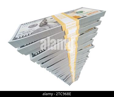 Großer Stack von einer Million Dollar in 100 Dollar Scheinen isoliert auf weißem Hintergrund. Stockfoto