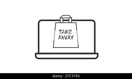 Notebook-Symbol Zum Mitnehmen. Vektor isolierte bearbeitbare flache Illustration eines Laptops mit einer Take-away-Tasche Stock Vektor