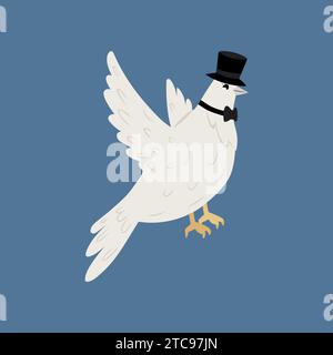 Weiße Taube mit schwarzem, elegantem Hut Stock Vektor