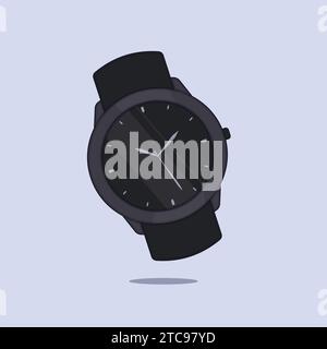 Schwarz Matte Hand Handgelenk Uhr Symbol Vektor-Illustration Stock Vektor