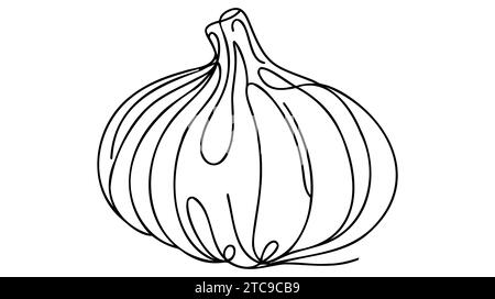 Knoblauch im Linienstil. Minimalistische schwarze lineare Skizze der Knoblauchzwiebeln isoliert auf weißem Hintergrund. Vektorabbildung. Stock Vektor