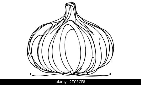 Knoblauch im Linienstil. Minimalistische schwarze lineare Skizze der Knoblauchzwiebeln isoliert auf weißem Hintergrund. Vektorabbildung. Stock Vektor