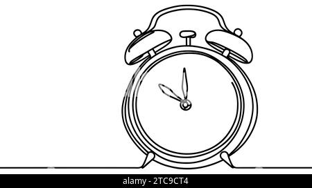 Durchgehende einzeilige Zeichnung, handgezeichneter Wecker, isoliert auf weißem Hintergrund. Vektor-altmodische Illustration. Modernes Set im Kalligraphie-Stil. Singen Stock Vektor