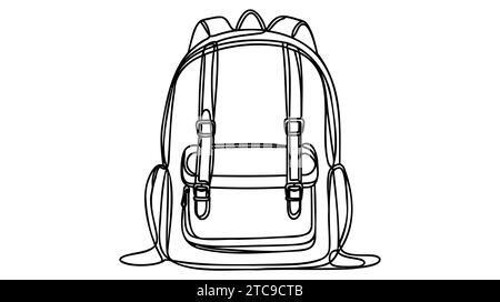 Eine einzeilige Zeichnung des Rucksacks für Kindergartenschüler. Trendige Schultasche. Zurück zur Schule minimalistisches Bildungskonzept. Durchgehende einfache Linie Stock Vektor