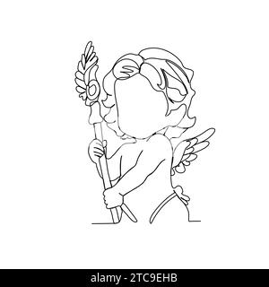 Niedlicher Cupid, einzeilige Zeichnung Vektor-Illustration. Stock Vektor