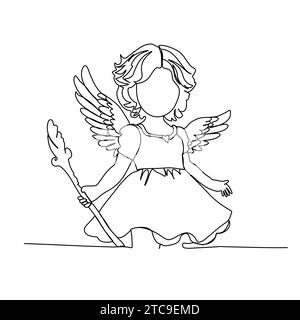 Niedlicher Cupid, einzeilige Zeichnung Vektor-Illustration. Stock Vektor