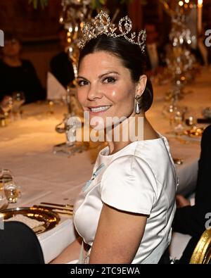 STOCKHOLM, SCHWEDEN 20231211 Kronprinzessin Victoria beim Königsessen für die Nobelpreisträger im Königlichen Palast am Montagabend. Foto: Jonas Eks Stockfoto
