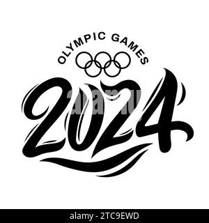 Olympische Spiele 2024. Olympische Sommerspiele in Paris 2024. Schwarze Schrift isoliert auf weißem Hintergrund. Stock Vektor