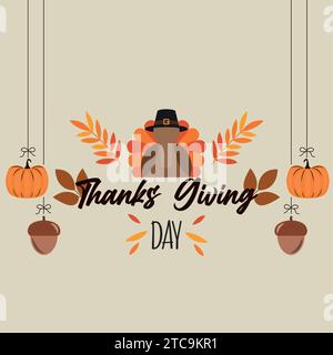 Farbiger Thanksgiving Day-Schriftzug mit truthahn-Avatar-Vektor Stock Vektor