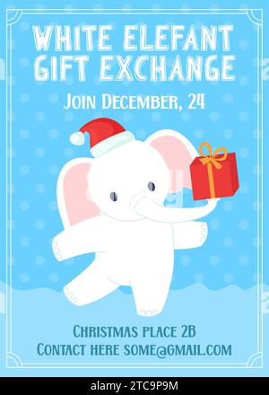 Geschenketausch für weiße Elefanten Weihnachtsspiel-Party-Vorlage Stock Vektor