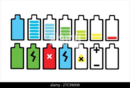 Akkuladezustand Energiestufe Setzen Sie Symbole Vektor editierbar Stock Vektor