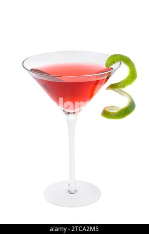 Kosmopolitische Mischgetränk mit Lime twist auf weißem Hintergrund Stockfoto