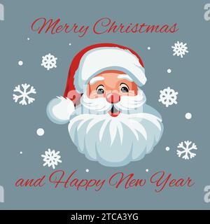 Grußkarte Weihnachten und Neujahr Hintergrund. Symbole der Winterferien feiern Schneeflocken, fröhlichen Weihnachtsmann. Frohe Weihnachten und Happy ne Stock Vektor