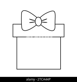 Geschenkbox mit großer Schleife, Doodle-Stil flache Vektor-Umrissillustration für Kinder Malbuch Stock Vektor
