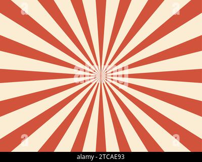 Karnevalsstreifen oder Retro-Zirkusstrahlen Hintergrund mit radialem Sonnenlicht Burst, Vektor-Layout. Funfair Karneval Poster Hintergrund mit Pinwheel Streifen oder roten und beige Sonnenstrahl radialen Strahlen Muster Stock Vektor