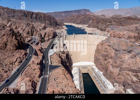 Hoover Dam von der Hoover Dam Bypass Bridge in Nevada, USA - 29. Mai 2023. Stockfoto