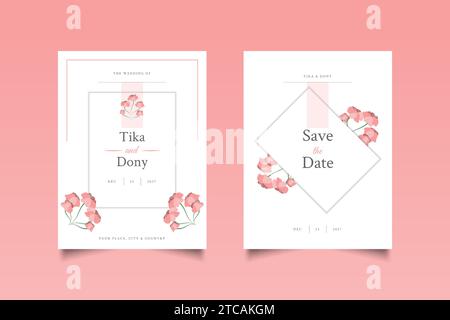 Wunderschöne Hochzeitseinladungskarten mit Blumenschmuck Stock Vektor