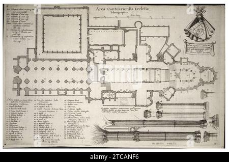 Wenceslas Hollar - Kathedrale von Canterbury - Plan (Staat 2). Stockfoto