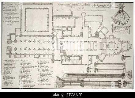 Wenceslas Hollar - Kathedrale von Canterbury - Plan (Bundesstaat 4). Stockfoto