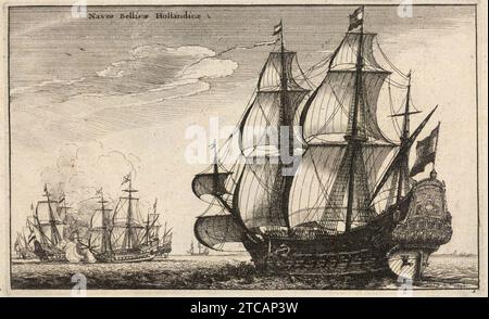 Wenceslas Hollar - niederländische Kriegsschiffe (Staat 2). Stockfoto