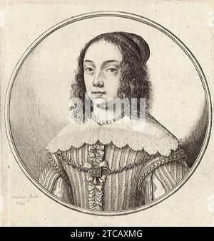 Wenzel Hollar - Frau mit dunklen lockigen Haaren und breitem weißen Kragen. Stockfoto