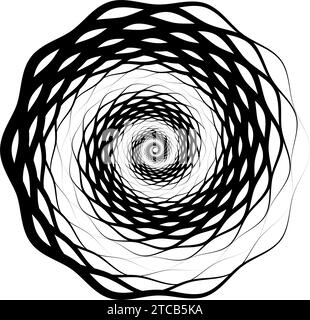 Abstraktes Radialmuster. Kreisförmige geometrische Spiralform. Rundes Design mit dekorativer Schale. Schwarzes Designelement für Logo, Etikett, Etikett, Emblem, Poster, Banner, Symbol, Präsentation. Vektorabbildung Stock Vektor
