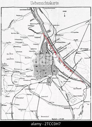 Wien-Schienenverkehr-Uebersichtskarte-Donauuferbahn-ai-(1877-78). Stockfoto