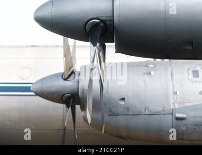 Propellerschraubenmotor eines Oldtimer-Flugzeuges Nahaufnahme Stockfoto