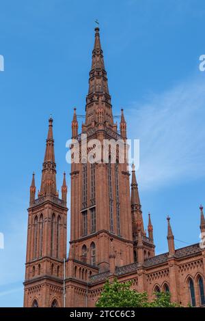 Zwei Türme der Marktkirche in Wiesbaden Stockfoto