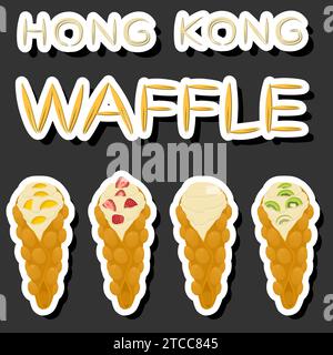Illustration zum Thema Big Kit verschiedene Arten Kegelwaffel mit Blasen für Dessert Kekse, Waffel bestehend aus leckeren kegelförmigen Keksen in Blasen, Stock Vektor