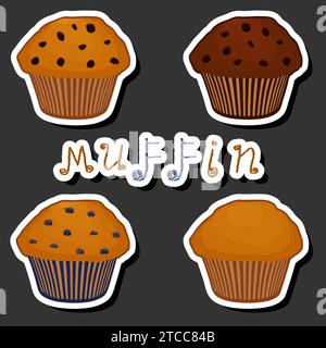 Illustration zum Thema großes Set frischer hausgemachter Muffin zum Frühstück am Morgen, Muffin bestehend aus natürlichem süßen französischen Dessert aus verschiedenen Zutaten, t Stock Vektor