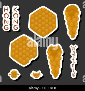 Illustration zum Thema Big Kit verschiedene Arten Kegelwaffel mit Blasen für Dessert Kekse, Waffel bestehend aus leckeren kegelförmigen Keksen in Blasen, Stock Vektor