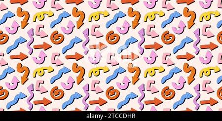 Farbenfrohe, verspielte Pfeile nahtloses Muster in trendigem Stil mit Vektorstruktur. Dynamische Pfeilzeichen für Design. Stock Vektor