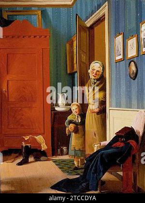 Wilhelm Ferdinand Bendz der Besuch des Bettlers und ihres Kindes 1829. Stockfoto