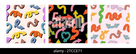 Nahtloses Muster der Blinkleuchten. Naive verspielte Pfeilzeiger mit Vektorstruktur im trendigen Retro-Stil. Y2K-Ästhetik. Dynamischer Pfeil zeigt an Stock Vektor