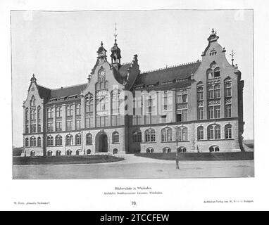Wilhelm Kick, einfache Neubauten, Stuttgart 1890, Blücherschule Wiesbaden, Architekt Stadtbaumeister Genzmer, Wiesbaden. Stockfoto