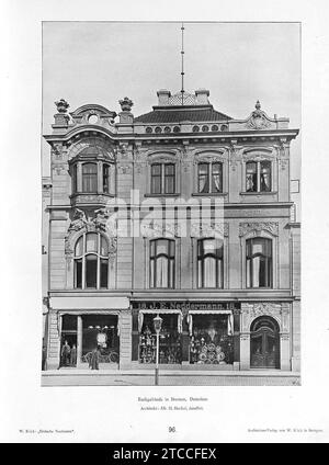 Wilhelm Kick, einfache Neubauten, Stuttgart 1890, Bankgebäude in Bremen, Domshot, Architekt Alb. D. Dunkel aus Bremen.. Stockfoto