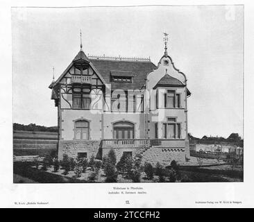 Wilhelm Kick, einfache Neubauten, Stuttgart 1890, Wohnhaus in Pforzheim, Architekt H. Zartmann aus Pforzheim. Stockfoto