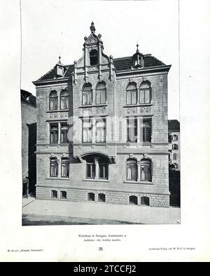 Wilhelm Kick, einfache Neubauten, Stuttgart 1890, Wohnhaus in Stuttgart, Arminstraße 9, Architekt Alb. Schiller aus Stuttgart. Stockfoto