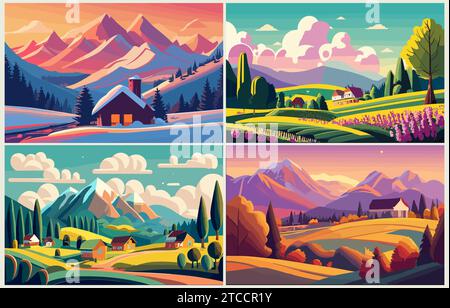 Set von vier Jahreszeiten Vektor Hintergründe, Banner. Stock Vektor