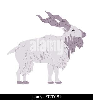 Weiße Farbe Markhor wildes Naturtier große Ziege mit spiralgehörntem Pflanzenfresser Säugetier Stock Vektor