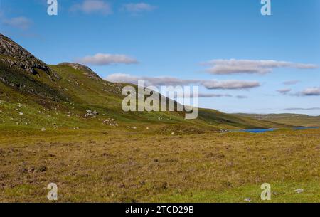 Berge, ValleyÕs und Wasser im Gebiet North Lochs der Isle of Lewis auf den Äußeren Hebriden an einem ruhigen Sommertag im Juni. Stockfoto