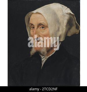 Willem Key - ein Porträt von Margret Halseber von Basel, 'die Dame mit den zwei Bärten', Kopf und Schultern, mit weißem Kopfschmuck, Lot.7. Stockfoto